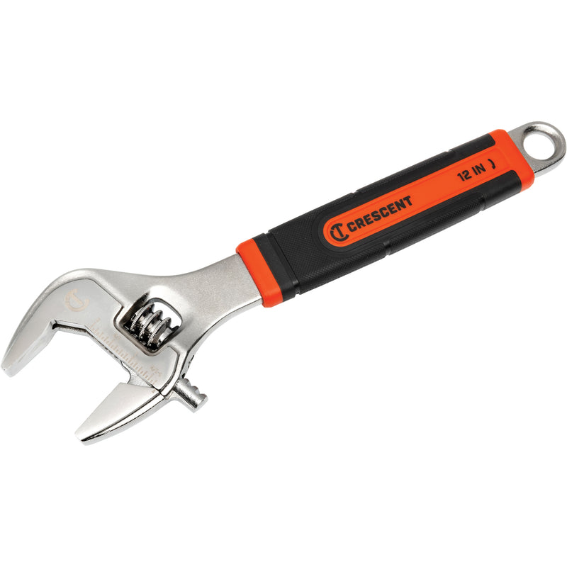 Adjustable Wrench, 12" L, 46 mm/3-1/5" Max Width, Chrome/Polished