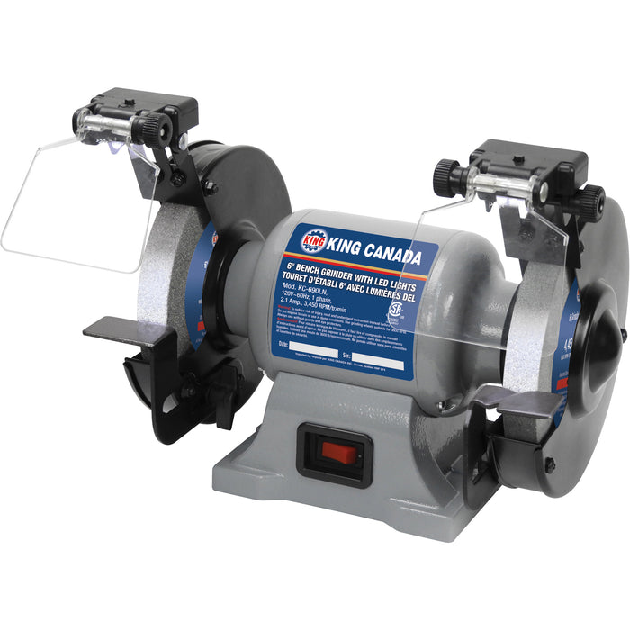 Bench Grinder with LED Lights, 6" Wheel Diameter, 3450 RPM