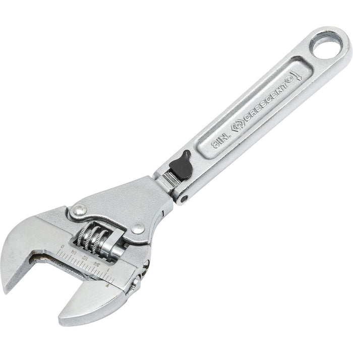 Adjustable Ratcheting Flex Wrench, 8" L, 2-27/50" Max Width, Chrome/Polished