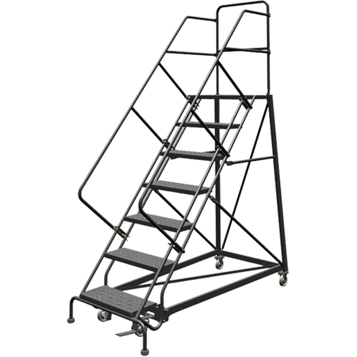 Safety Slope Rolling Ladder, 7 Steps, Perforated, 50° Incline, 70" High