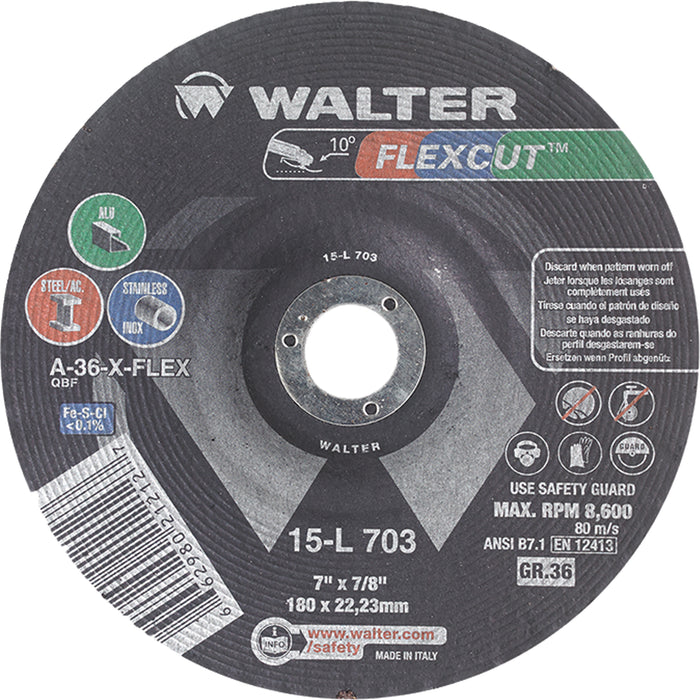 Flexcut™ Depressed Centre Grinding Wheels, 7", 36 Grit, Aluminum Oxide, 7/8", 8600 RPM, Type 29