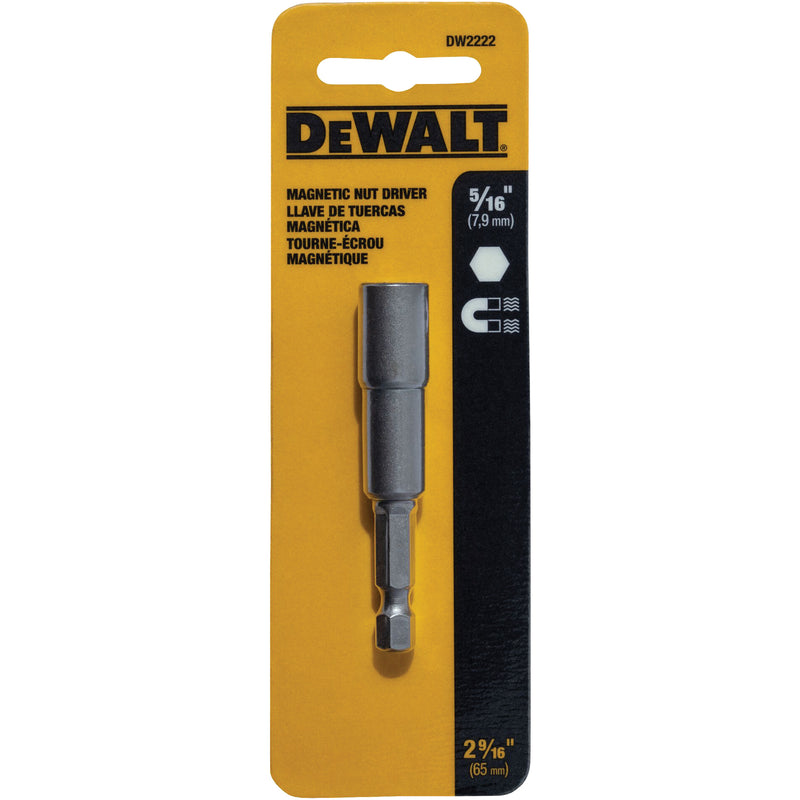 Nut Driver, 5/16" Tip, 1/4" Drive, 2-9/16" L, Magnetic