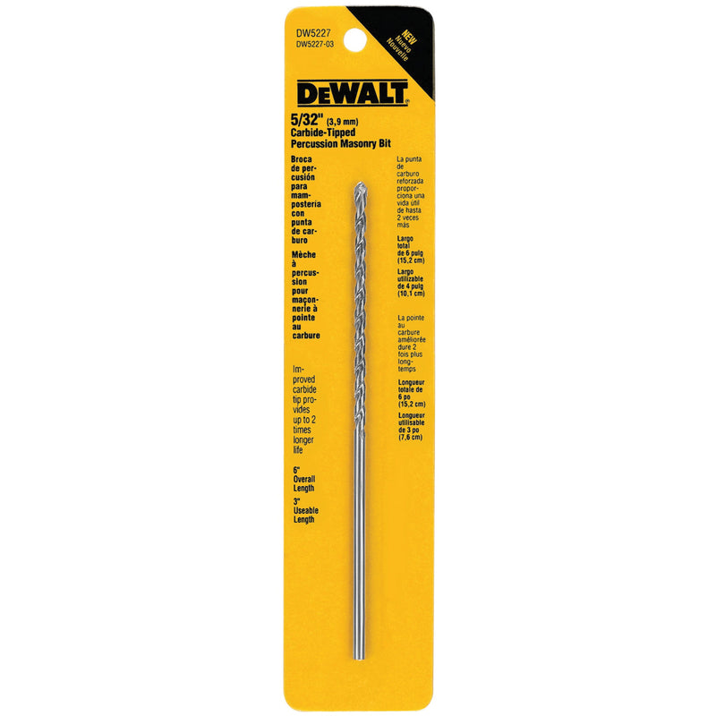 4-Flute Hammer Drill Bit, 5/32", 3-Flat Shank, Carbide