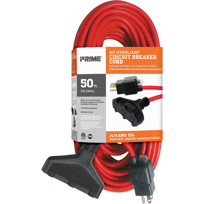 Vinyl Extension Cord, Outdoor, SJTW, 14/3 AWG, 15 A, 3 Outlet(s), 50'