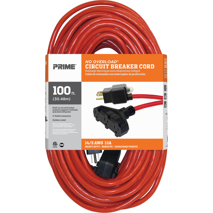Vinyl Extension Cord, Outdoor, SJTW, 14/3 AWG, 13 A, 3 Outlet(s), 100'