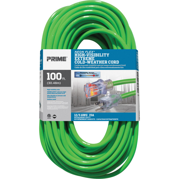 Neon Flex® High Visibility Extension Cord, Outdoor, SJTW, 12/3 AWG, 15 A, 100'
