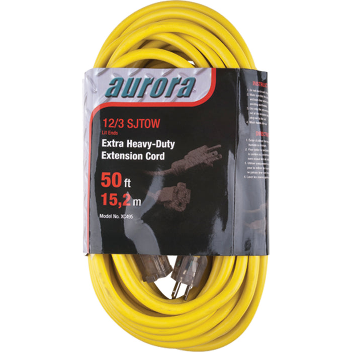 Vinyl Extension Cord with Light Indicator, Outdoor, SJTOW, 12/3 AWG, 15 A, 50'
