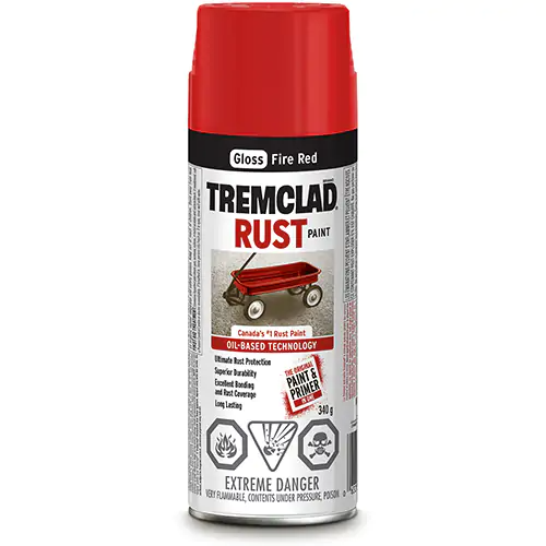 Tremclad® Oil Based Rust Paint, Fire Red, Gloss, Aerosol Can