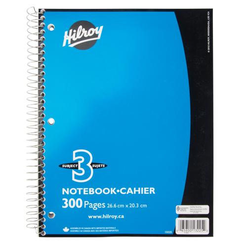 NOTEBOOK WIREBOUND 10.5"X8" 300 PAGES 3 SUBJECT