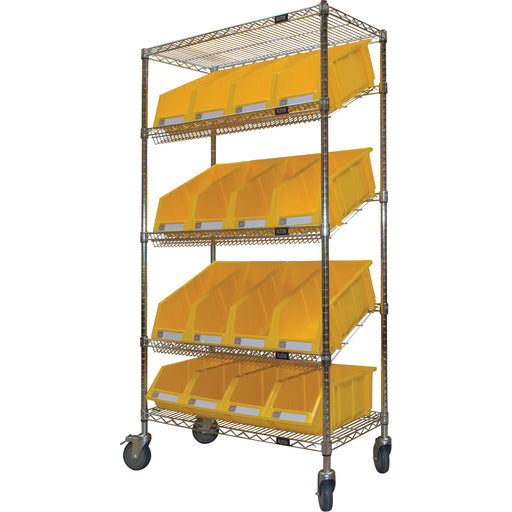 Slanted Wire Shelf Cart with Bins