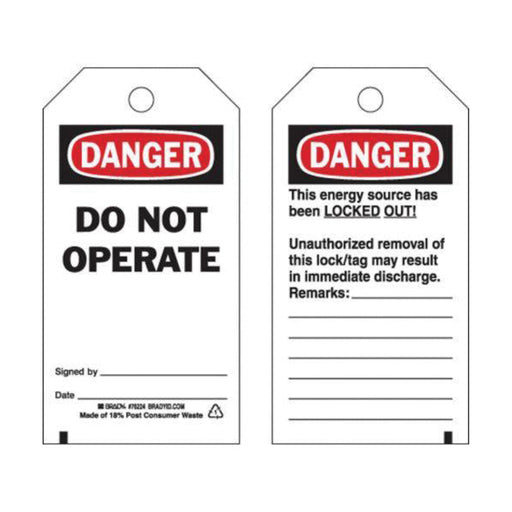 "Danger Do Not Operate" Safety Tags