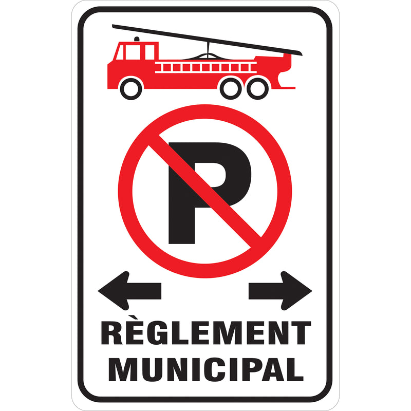 "Règlement Municipal" No Parking Sign