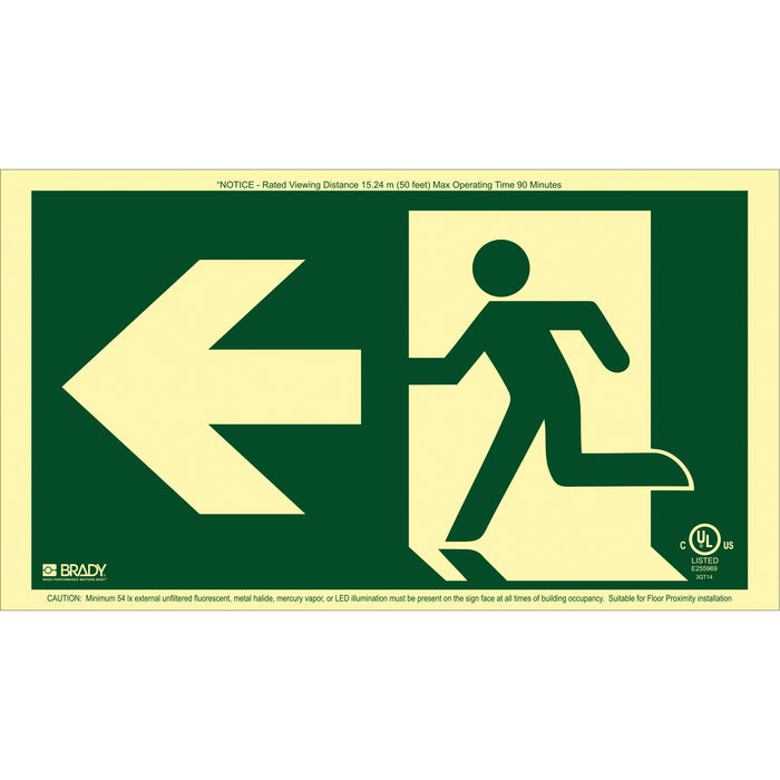 BradyGlo® Running Man Exit Sign with Left Arrow