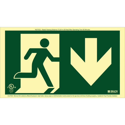 BradyGlo® Running Man Exit Sign with Down Arrow