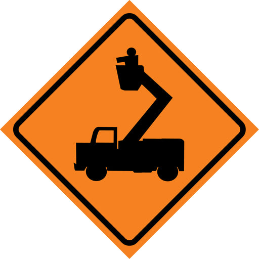 Man in Elevated Bucket Roll-Up Traffic Sign
