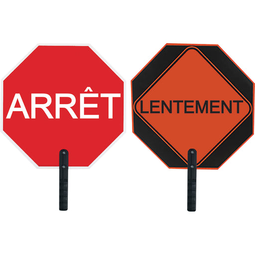 Double-Sided "Arrêt/Lentement" Traffic Control Sign