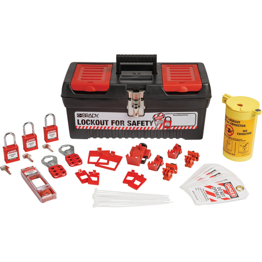 Electrical Lockout Tagout Kit with Nylon Safety Lockout Padlocks in Toolbox