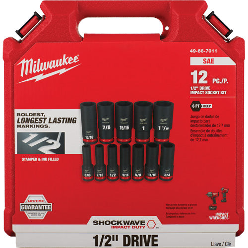 Shockwave™ Impact Duty™ 1/2" Drive SAE Deep 6 Point Socket Set
