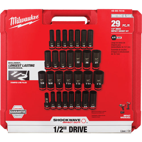 Shockwave™ Impact Duty™ 1/2" Drive SAE & Metric Deep 6 Point Socket Set